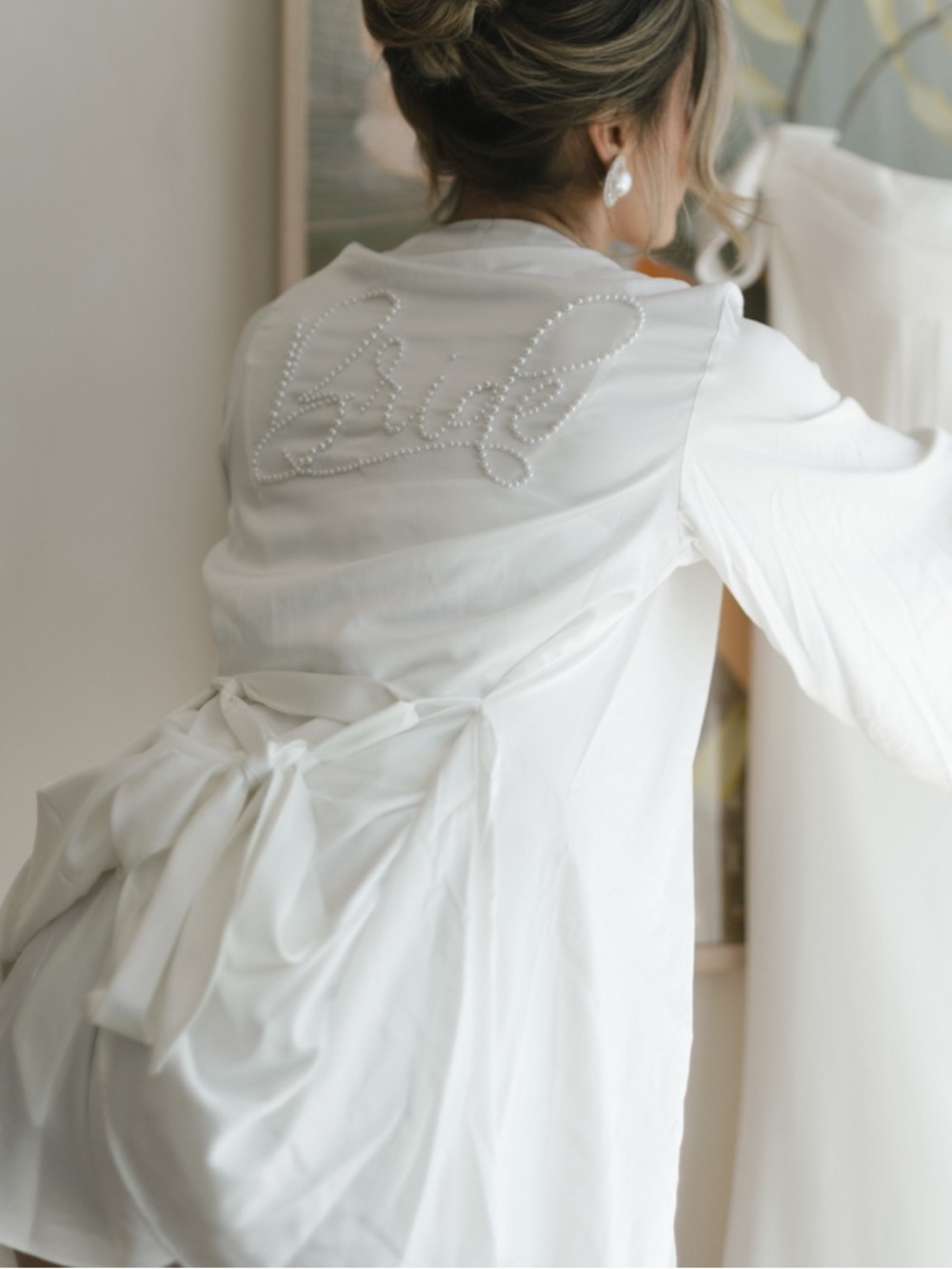 White Bridal Robe with Pearl 'Bride' Script